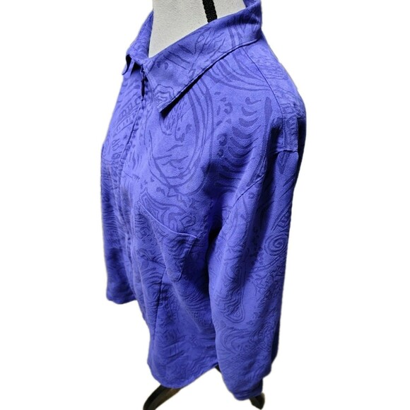 Chico's Zip Blouse Size 2 US L Long Sleeve Pocket Collar - Picture 3 of 6